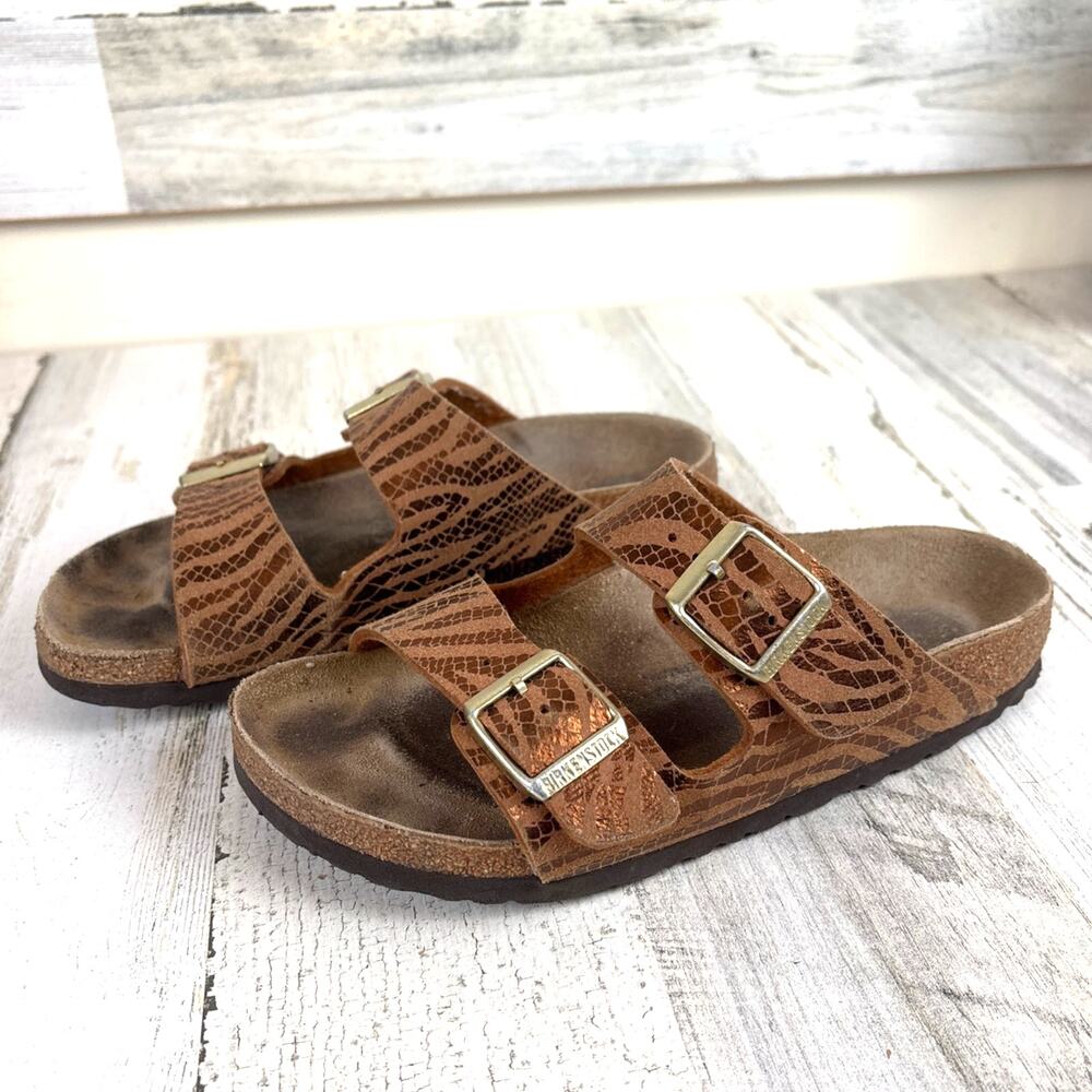 Birkenstock Womens EU 36 US 5.5Arizona Pecan Zebra Slip On Sandals Synthetics